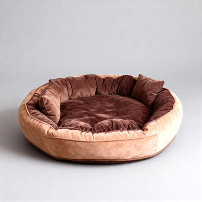 Dual-Color Ethnic Velvet Round Dog Bed