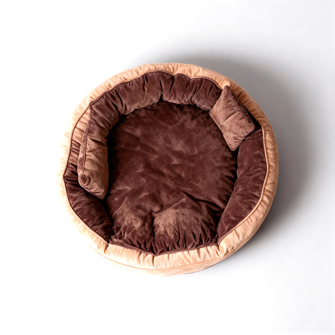 Dual-Color Ethnic Velvet Round Dog Bed