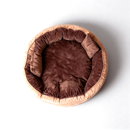 Dual-Color Ethnic Velvet Round Dog Bed