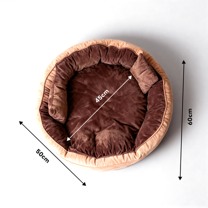 Dual-Color Ethnic Velvet Round Dog Bed
