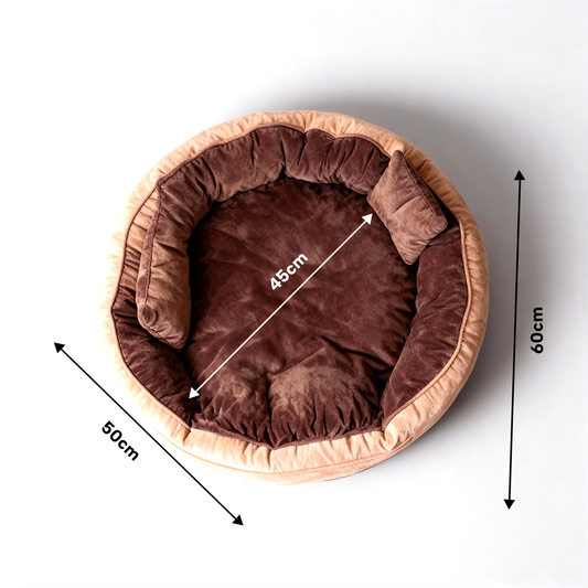 Dual-Color Ethnic Velvet Round Dog Bed